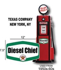 (TEXA-D-1) 12" TEXACO GREEN DIESEL CHIEF GASOLINE DECAL OIL CAN GAS PUMP LUBSTER