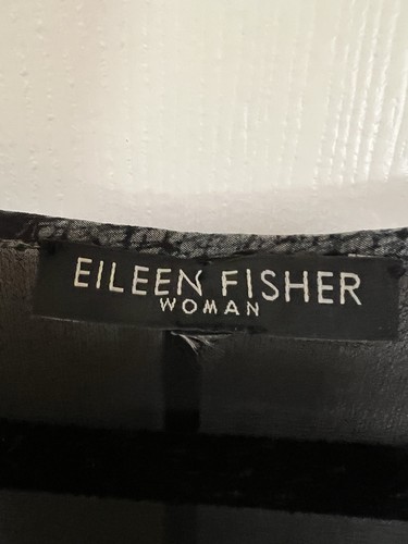 Eileen Fisher Damen XXL Seide Krepp Chine SS Top V-Ausschnitt Grau Muster Biesen - Bild 5 von 12