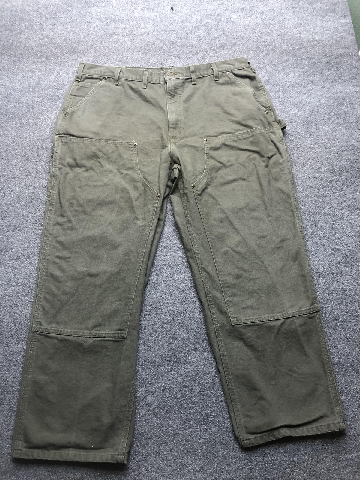 Carhartt Pants Mens 44x30 Green Canvas Workwear Carpenter Double Knee Utility