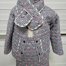 Pink Check Quilted Baby Jacket, Skirt  Scarf Set 120