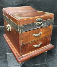 Stunning Vintage Oriental Jewellery Box With Folding Mirror & 2 Drawers