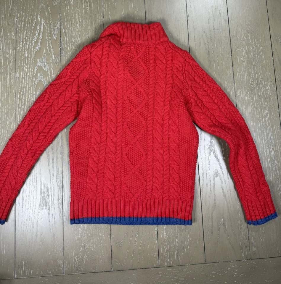Мини Boden свитер для мальчиков 6-7 красный кабель вязаный пуловер половина молнии синий отделка теплый детский - Изображение 4 из 4