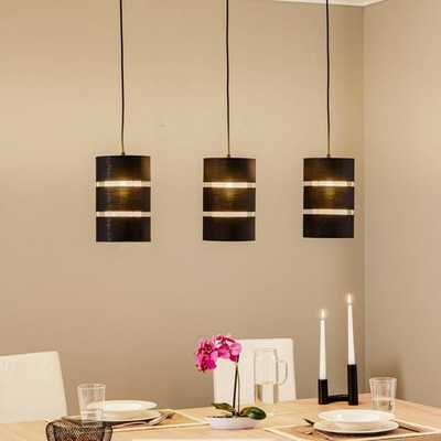 Lindby Pendelleuchte 'Tsomo' (Skandinavisch) in Schwarz aus Textil (3 flammig, E
