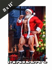 A handsome Santa Claus with a bare chest, gay art print, Christmas poster - 2623