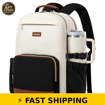 LOVEVOOK Laptop Backpack for Women - Waterproof, 15.6 Inch, Beige-Black-Brown