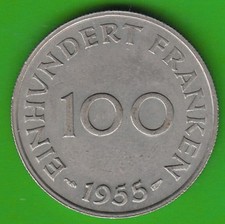 Coin Saarland 100 FRANKEN 1955 In Vz Pretty nswleipzig