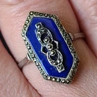 Fancy Antique VTG Art Deco Sterling Silver Lapis Lazuli Marcasite Ring Size 8
