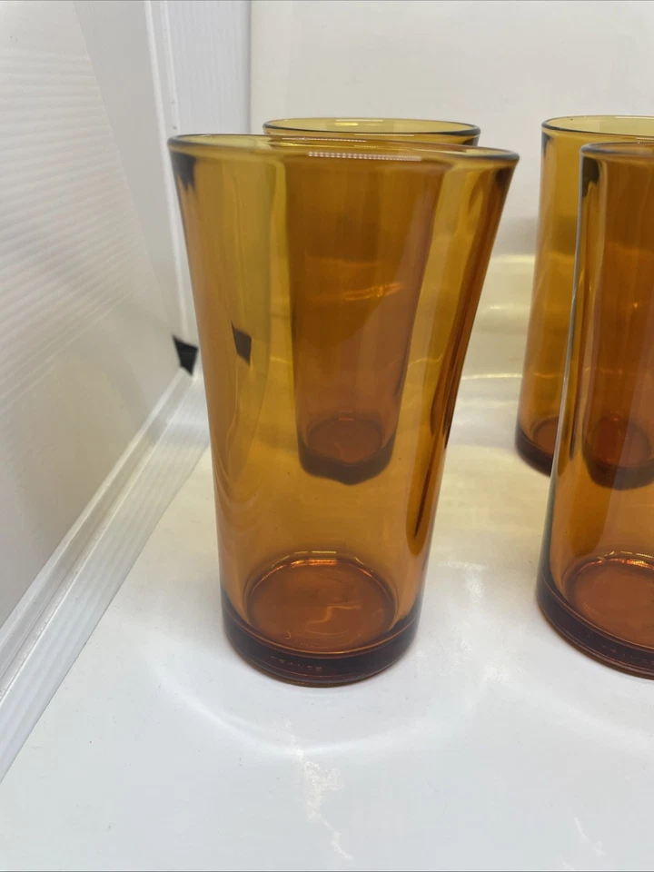 6 vasos de vidrio de colección Duralex Picardía marrón ámbar Duralex años 50 Francia 5" H 2,8" D Foto 2 de 4