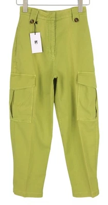 PT TORINO Zoe Pantalon Femme 38 W25 Vert Cargo Taille Haute Lin Taperé - Photo 1/4