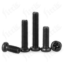 M1-M6 Black Carbon Steel Phillips Cross Round Pan Head Small Micro Screws Bolts