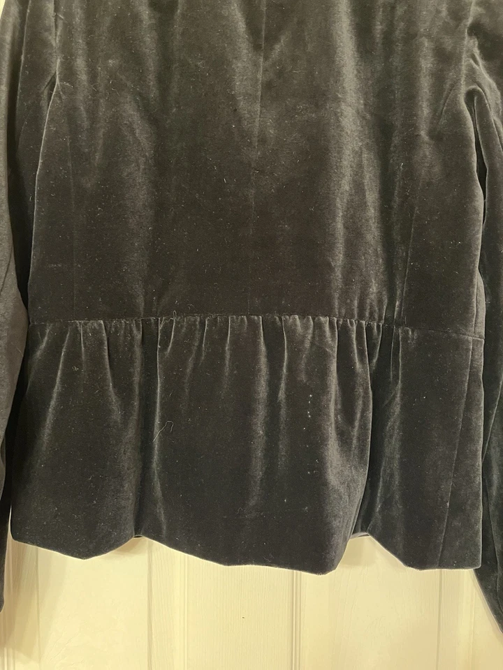 J. Blazer feminino CREW tamanho 12 veludo preto peito único bainha peplum - Imagem 2 de 4