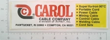 Vintage Carol Cable Company Pawtucket Rhode Island Advertising Sticker Decal