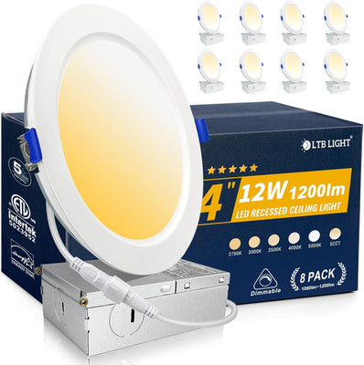 8 Pack Ultra-Thin 4'' Dimmable LED Recessed Lights, 1200Lm, 5 Color Options
