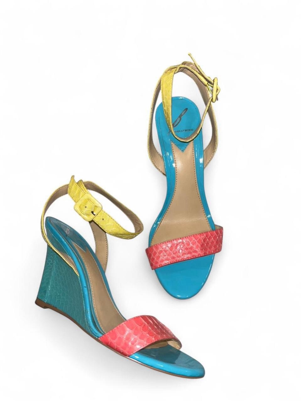 Brian Atwood Colorblock Python Embossed Wedge Hee… - image 1