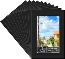 Prudiut 15 Pack 4x6 Black Picture Mats, Frame for Photos 3x5, 