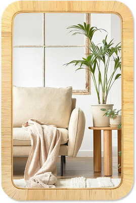 Rattan Mirror, 30'' X 20'' Rectangle Boho Bathroom Mirror, Decorative Wall Nurser
