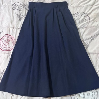 Vintage Pendleton Petite Navy Wool Pleated Skirt Size 12 Made USA