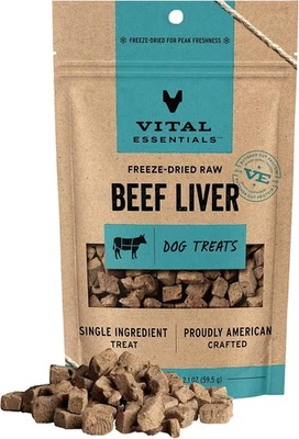 Vital Essentials Dog Treats – Freeze-Dried Beef Liver 2.1oz, High Protein