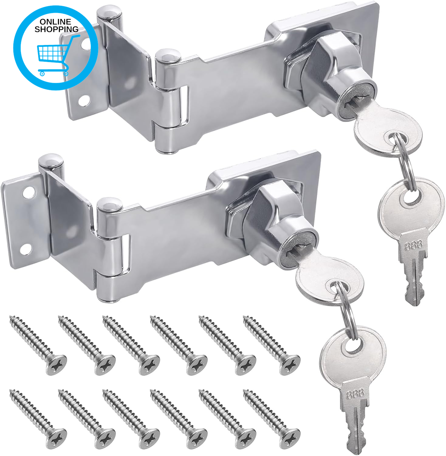 2PCS Hasp Locks, 3 Inch Silver 90/180 Degree Door Lock Hasp Latch Barn Door Lock