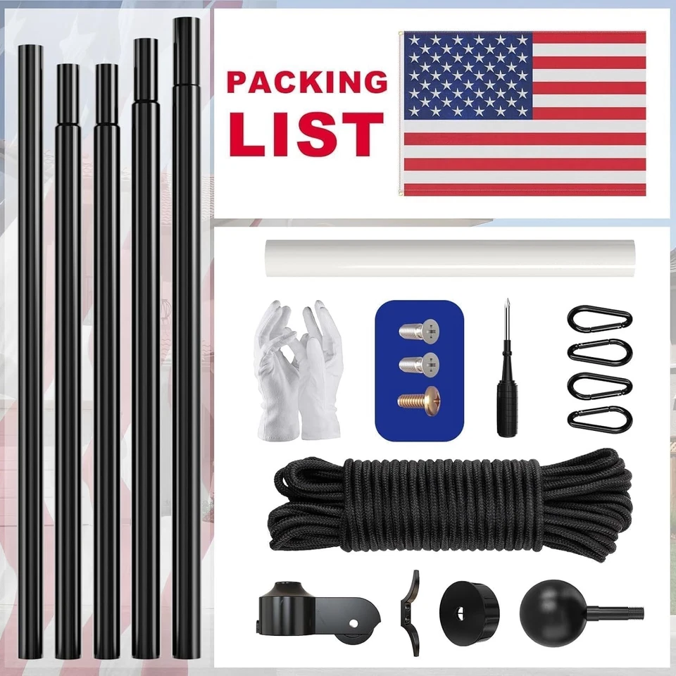 20英尺铝制旗杆套件半庭院杆带3'X5'美国国旗重型 — 第 3/4 张图片