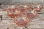 ~~~ VINTAGE LOT OF 6 PINK DEPRESSION GLASS DIAMOND POINT FRUIT BOWL ~~~