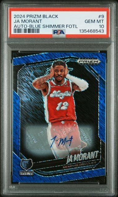 Ja Morant 2024 Prizm Black Auto Blue Shimmer #9 FOTL /25 PSA 10 #9 POP 5 view 1