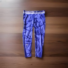 Under Armour HeatGear Girls Purple Abstract Cropped Leggings YLG/G Elastic Waist