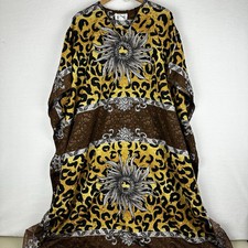 VTG Sant Classics Women's Satin Brown Gold Floral Animal Caftan MuuMuu OS