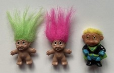 Bundle Vintage Troll Dolls Pencil Toppers Green & Pink Haired + Soma Super-Troll