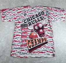 Vintage 1993 chicago bulls championship AOP basketball graphic t shirt Men s XXL