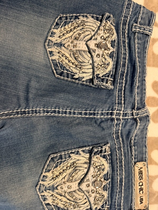Miss Chic Jeans Bootcut Embellished Studded Rhinestones Lowrise  about Size 15