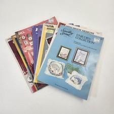 Cross Stitch Embroidery Magazines Lot / 14 Patterns Pamphlets Booklets 1980s 80s