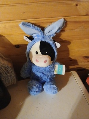 Medium Cow Plush in Bunny Hoodie, Black/White/Blue, 15'', Easter Way To Celebrate