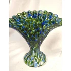Fenton Vasa Murrhina Aventurine Green & Blue Art Glass Fan Vase