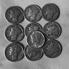 10 Mercury  Dimes - Mixed Dates-  90% Silver - Silver  Value Going Up Quickly !!
