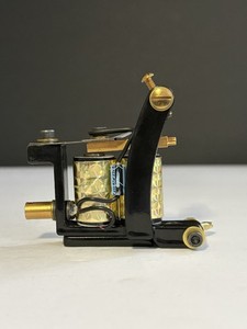 Vintage National Swing Gate Tattoo Machine Powder Coated Black, Gold Plated 🇺🇸