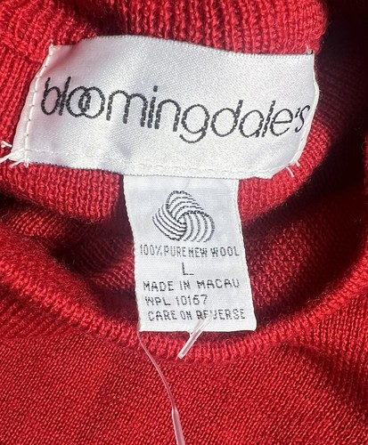Vintage Bloomingdales Women's Lg Pure New Wool Sweater Mock Neck Red - Picture 2 of 4