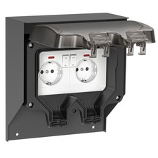 Steckdose POXO für außen, IP65, 2-fach, Edelstahl, anthrazit/schwarz, eckig,