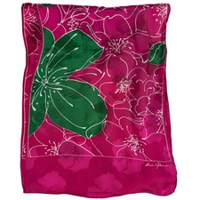 Ginnie Johnson Pink Hibiscus Floral Silk Scarf Tropical Botanical Signed 61x11
