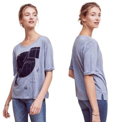 Anthropologie Akemi + Kin Linen Velvet Patchwork Tee XS