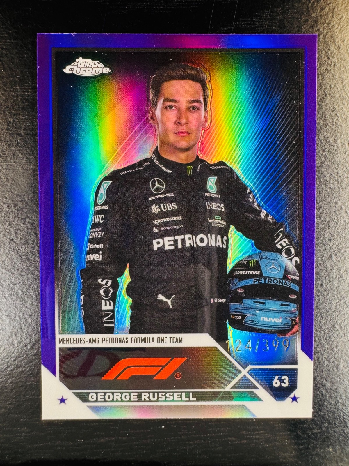 2023 George Russell Purple 124/399 Refractor Topps Chrome #13 F1 Formula 1