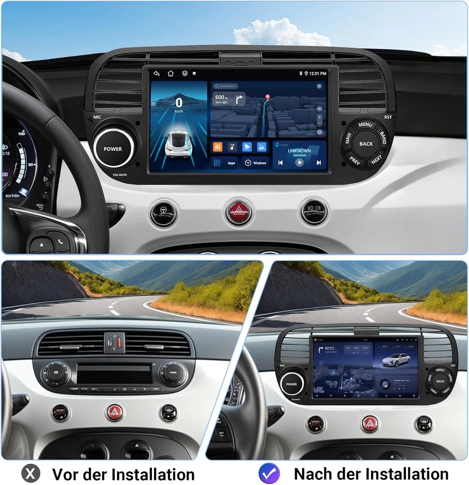 Für Fiat 500 2007-2015 Autoradio Android 14 Carplay GPS NAVI RDS 64GB mit Kamera - Bild 2 von 4
