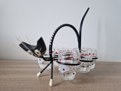 SCHNAPSGLÄSER STÄNDER, STRING DESIGN, KATZE, MID CENTURY, VINTAGE, TOP RARITÄT