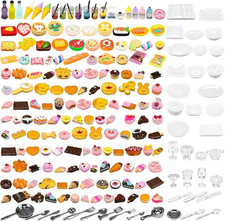 Miniature Food and Drink Toys Set 200 Pieces for Dollhouse Kitchen Play