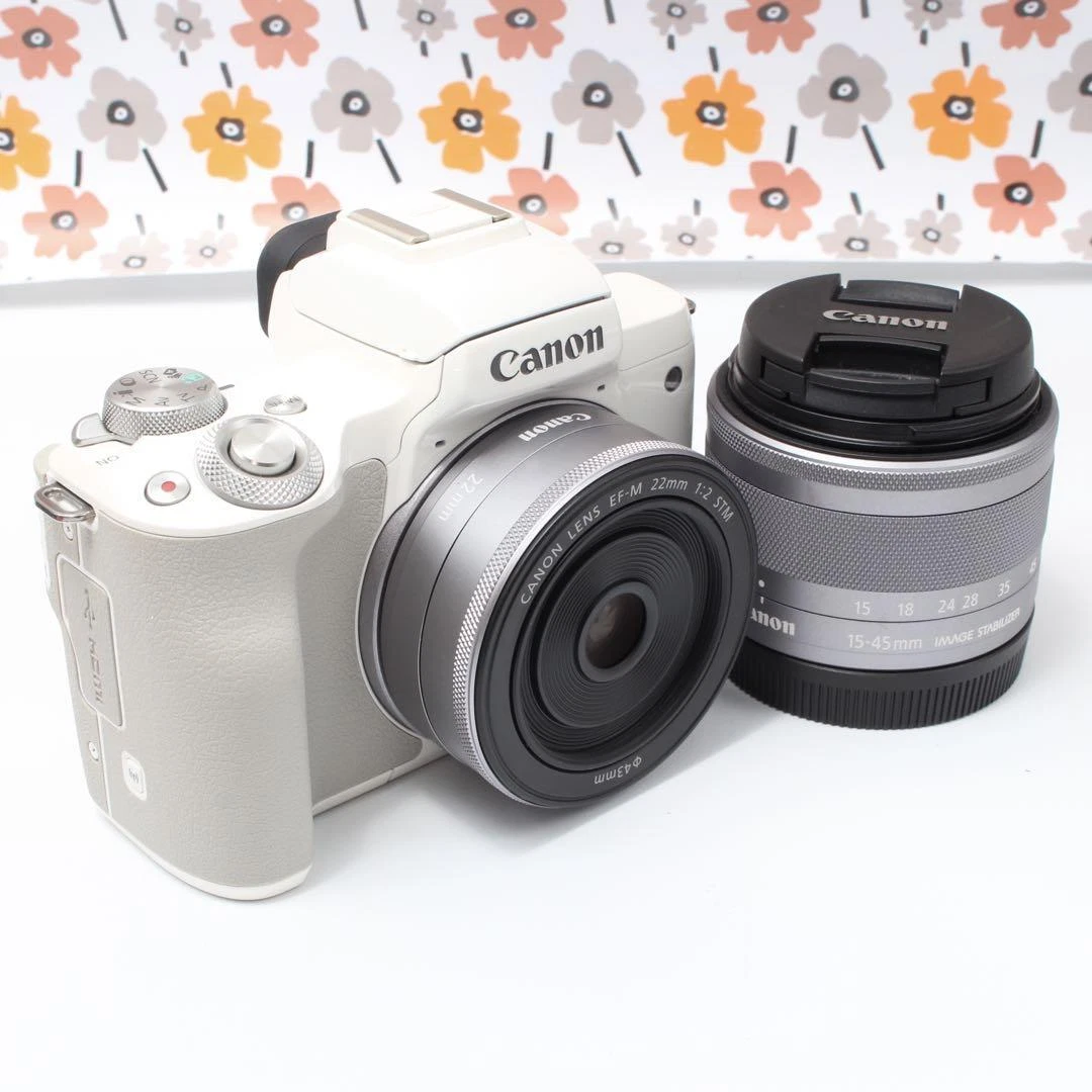 Super beautiful canon EOS kiss M2 single focus set white | eBay