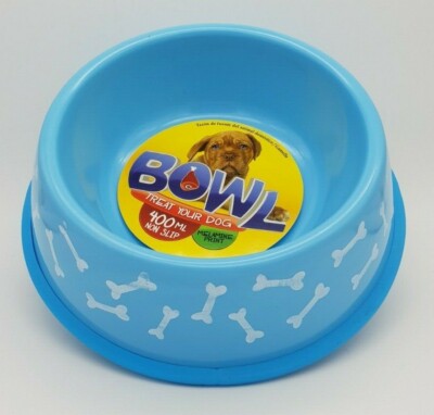 BNWT Unbranded Bone Print Blue Non Slip Round Dog Bowl 400ml