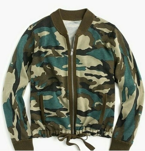 J Crew Knit Green Camo Bomber Jacket 