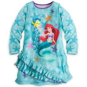 Disney Store Princess Ariel Long Sleeve Nightgown Pajama Girl Size 5/6 7/8 Disney Store Princess Ariel Long Sleeve Nightgown Pajama Girl Size 5/6 7/8
