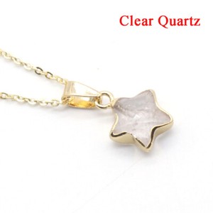 Authentic Gold Plated Faceted Crystal Quartz Star Pendant Natural Stone Healing Necklace
