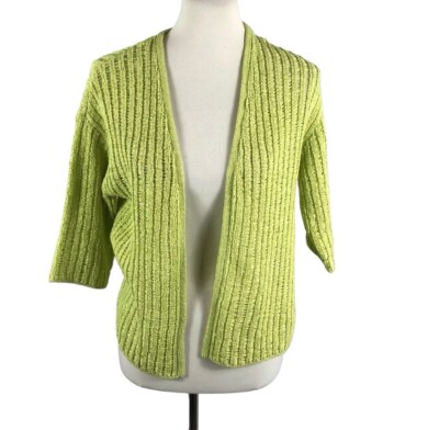 Chicos Womans Lime Green Open Front Cardigan Size Stretch